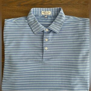 Peter Millar Summer Comfort Blue and White Striped Polo Shirt Size L Gently Worn